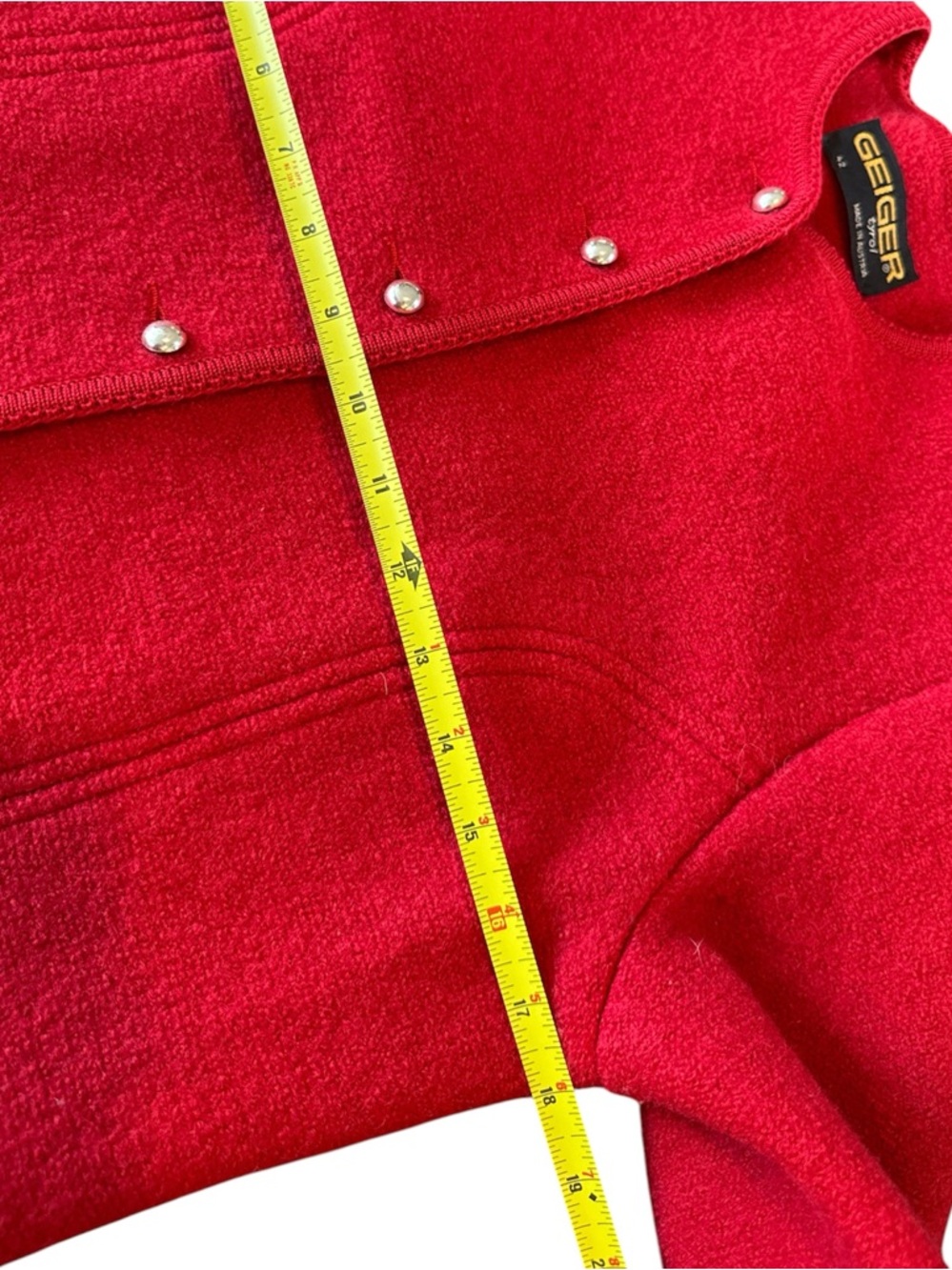 Geiger Tyrol Austria Boiled Wool Cardigan Knit Sweater Jacket Red Sz 42- Large - Picture 9 of 10